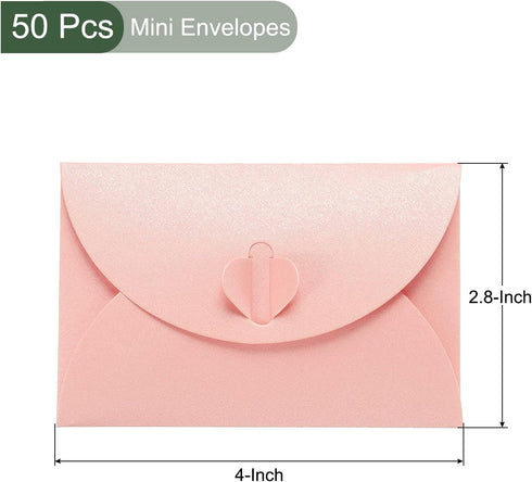 YOKIVE 50 Pack Mini Envelopes, Heart Shaped Clasp | Small Gift Card Holder, Great for Weddings Parties Boutiques(Pink)...