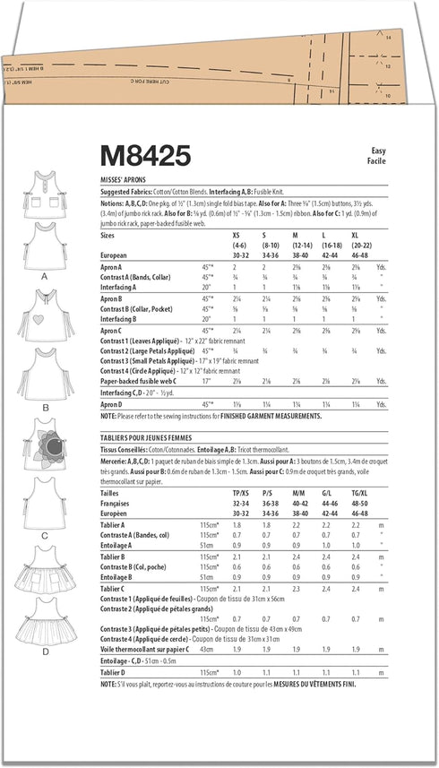 McCall's Misses' Aprons with Pockets Sewing Pattern Kit, Design Code M8425, Sizes XS-S-M-L-XL, Multicolor...