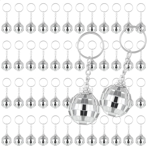 50 Pcs Mirror Disco Ball Keychain Mini 70s Disco Keychain Bulk Disco Party Favors Small Silver Disco Ball Decorations for 1970s Party Graduation S...