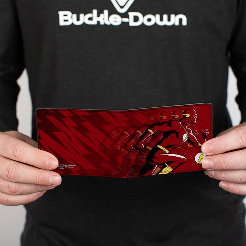 Buckle-Down Unisex-Adult's PU Bifold Wallet-The Flash Running Pose/Bolts Trails Reds, Multicolor, 4.0" x 3.5"...