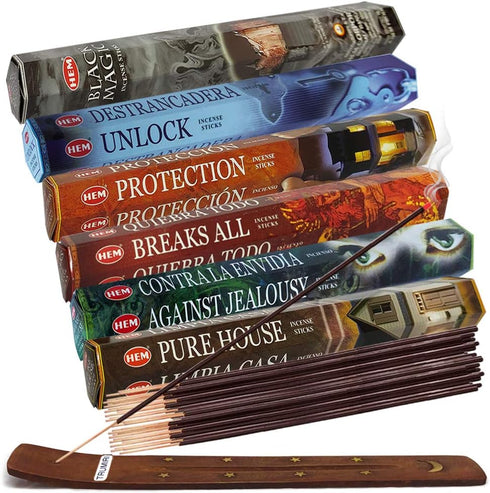 Hem Incense Sticks Variety Pack #21 and Incense Stick Holder Bundle with 6 Witchcraft Themed Fragrances...