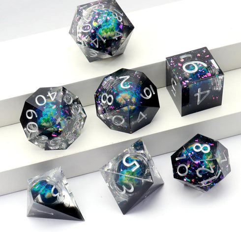 Haxtec DND Dice Set Liquid Core Sharp Edge Resin Dice, Planet D and D Dice, Polyhedral D&D Dice Set for Dungeons and Dragons TTRPGs DND Gift Rolep...