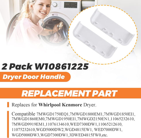 Beaquicy W10714516 W10861225 Dryer Door Handle Replacement Replacement for Whirl-Pool Ken-More Dryer - Replaces AP5999398 PS11731583 W10861225VP - Pack of 2