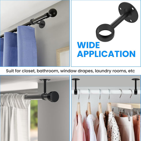 SDTC Tech 1-1/4 Inch Curtain Rod Ceiling-Mount Bracket Stainless Steel Flange Rod Holder Closet Pole End Supports Socket with Matching Screws, Bla...