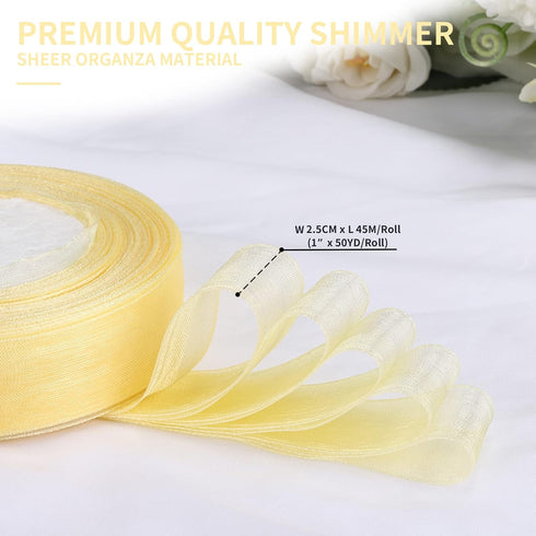 molshine 50 Yards x 1 Inch Shimmer Sheer Organza Ribbon,Chiffon Fabric Ribbons for Bouquets Garland,Bowknot,Wedding,Gift Wrapping,Hair,Crafts,Deco...