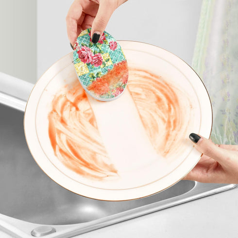 Kcldeci 3 Pack Kitchen Scrub Sponges Rose Plaid Tartan Kitchen Dish Sponge Non-Scratch Microfiber Sponge for Household Cleaning Dishes, Pots and P...