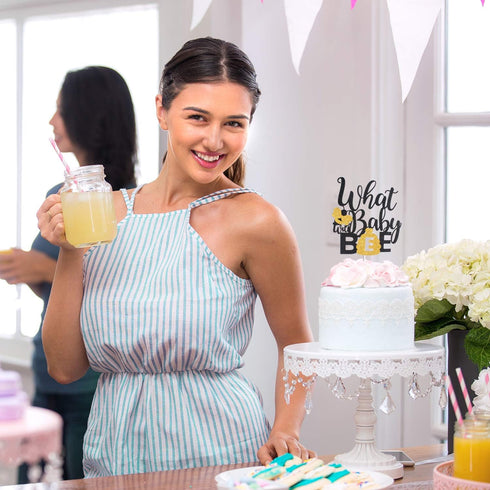 What Will Baby Bee Gender Reveal Cake Topper - Gold Glitter Spring Holidays Bumble Honey Bee Honeycomb Cake Décor - Boy Or Girl He Or She Baby Sho...