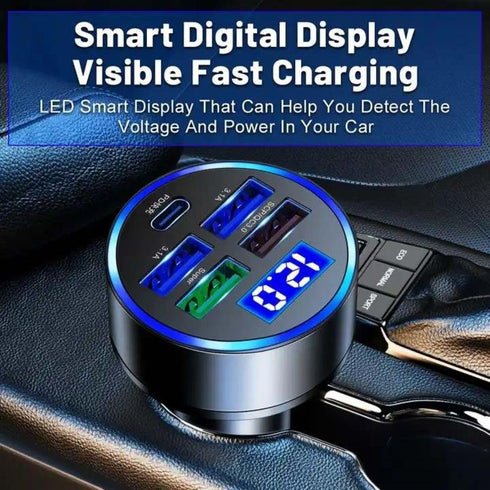 5 Port Car Charger Cigarette Lighter USB Charger LED Voltage Monitor (4USB+PD) Cigarette Lighter Adapter USB C Compatible with Android/iPhone and ...