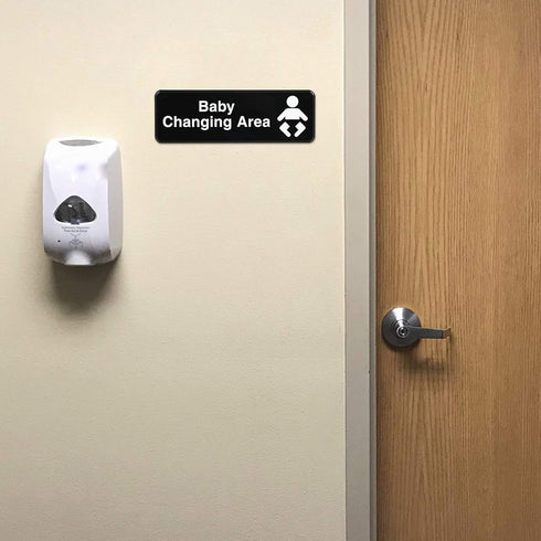 Excello Global Products Baby Changing Station Sign: Easy to Mount Informative Plastic Sign with Symbols 9x3, Pack of 3 (Black)...