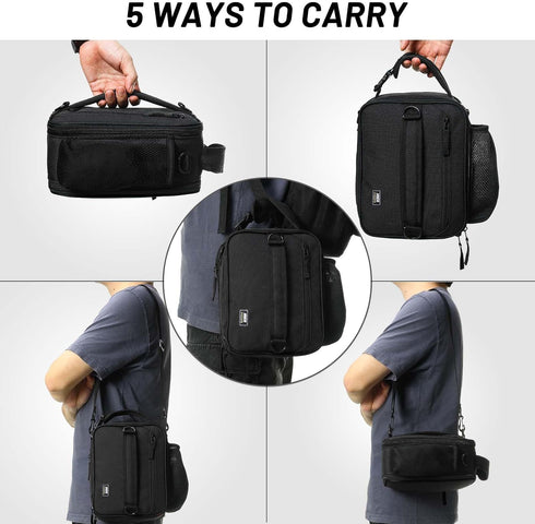 MIER Expandable Lunch Bag Insulated Lunch Box for Men to Work Travel Portable Lunchbox Bags with Shoulder Strap and Water Bottle Holder, Black...