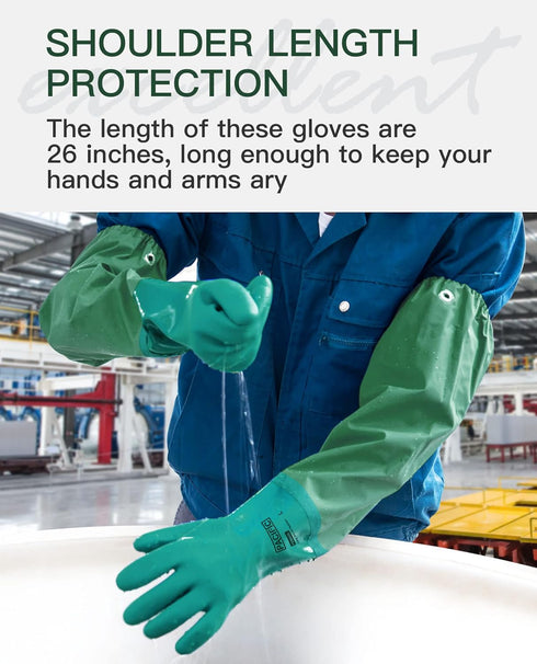 PACIFIC PPE 26" Rubber Gloves, Chemical Resistant Gloves PVC Reusable, Heavy Duty Waterproof Gloves with Cotton Liner, Anti-skid, Acid-alkali and ...