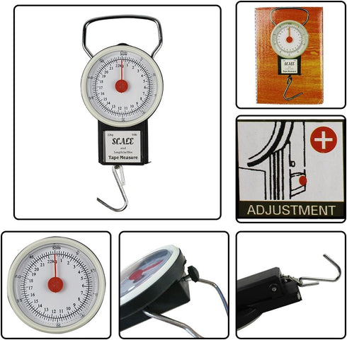JSHANMEI Digital Hanging Scale Mechanical Kitchen and Fishing Scale Multi-Purpose Portable Hand Held Dial Weight Scale with Tape Measure (50 Lbs /...