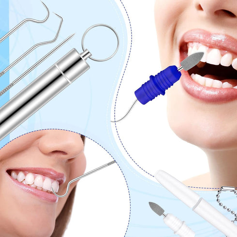 5 Pieces Dental Tools Travel Dental Pick Metal Tooth Scraper Professional Stainless Steel Teeth Cleaning Tools with Holder Case Portable Toothpick...