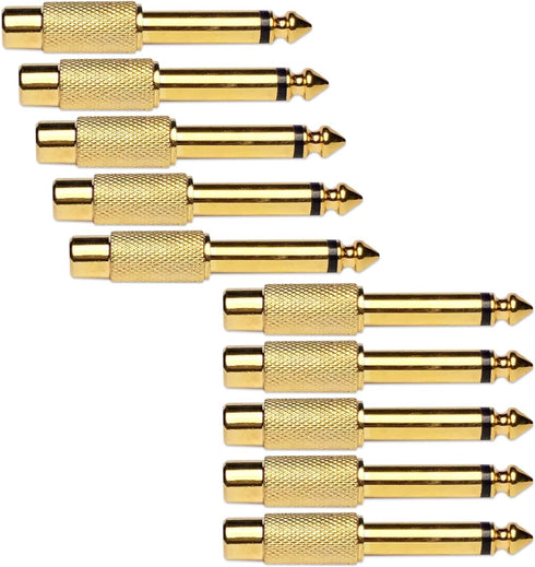 6.35mm 1/4" TS Plug to RCA Female Jack Adapter Connector - 6.35mm Mono Male to RCA Female, Gold-Plated, 10 Pack...