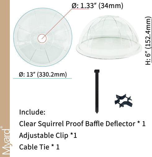 13 Inches Solid Clear PC Wobbly Squirrel Proof Baffle Deflector for Bird Feeder, Fit up 1.5 Inches Pole/Post (Upgraded Version)...