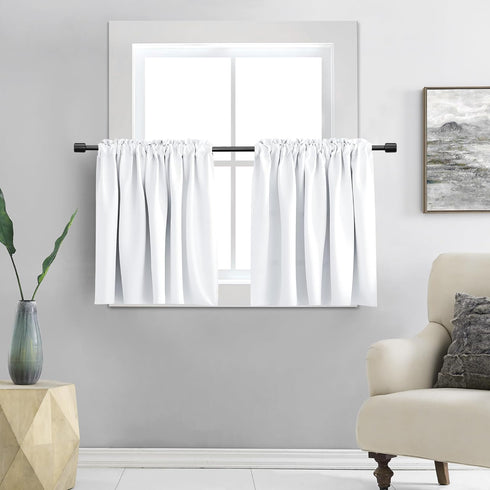 DONREN Pure White Small Window Curtain Panels for Kitchen - Room Darkening Curtain Tiers for Nursery with Rod Pocket (30 x 30 Inch,1 Pair)...