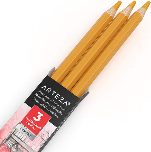Arteza Professional Watercolor Pencils, Pack of 3, ?109 Yellow Ochre, Water-Soluble Pencils for Coloring, Blending, Layering & Watercolor Techniqu...
