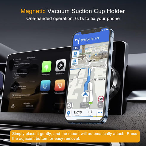 Vacuum Magnetic Suction Cup Phone Mount, Hands-Free Magnetic Suction Mount for Car/Gym/Mirror/Smooth Surface, Shower Phone Holder for Magsafe iPho...