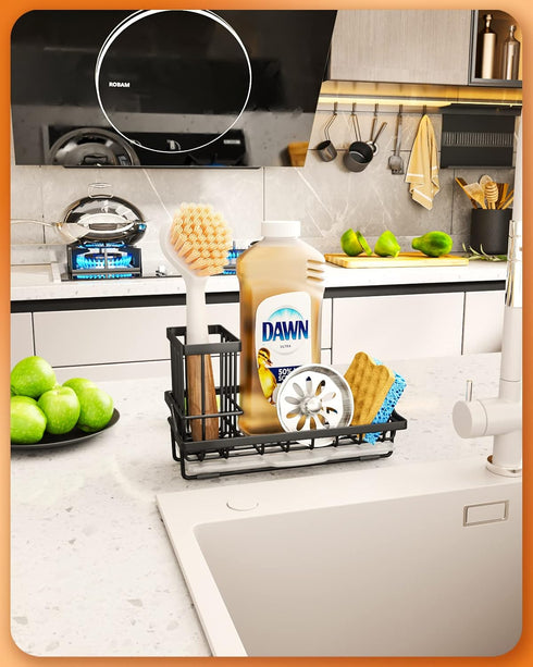 SWTYMIKI Sink Caddy Sponge Holder - Kitchen Sink Organizer with High Brush Holder for Countertop by the Sink Holding Dish Soaps and Sponges, Stain...