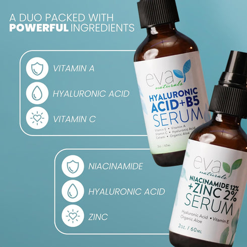 12% Niacinamide Serum & Hyaluronic B5 Serum Bundle For Smooth Bright & Youthful Skin - Pore Minimizer & Moisturizer for Skin - Reduce Dark Spots, ...