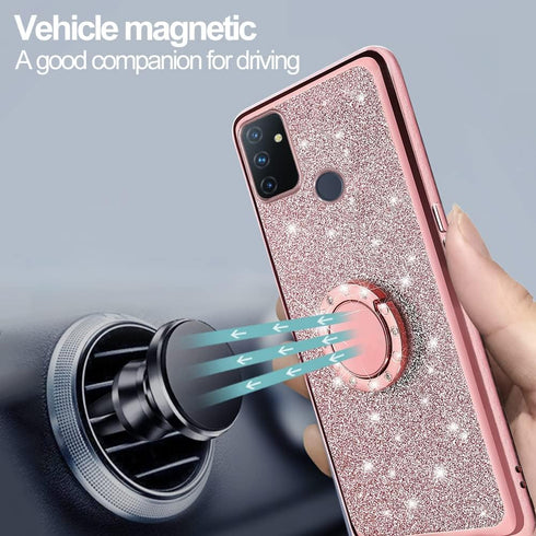B-wishy for OnePlus Nord N100 Phone Case with Stylus Pen, Luxury Glitter Sparkles Cute Silicone TPU Case for Women Girls with Kickstand, Bling Rhi...