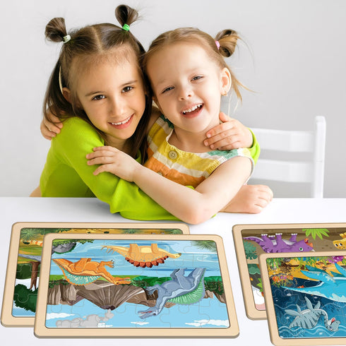 Puzzles for Kids Ages 4-6, 4 Pack Wooden Jigsaw Puzzles with 24 Pieces Each, Dinosaur Puzzle Preschool Educational Learning Toys Set for Boys and ...