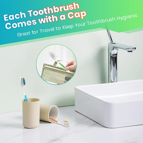 30 Pack Bulk Toothbrushes with Covers, Individually Wrapped Tooth Brush Pack for Adults & Kids, Disposable Toothbrush Medium Soft for Travel, Dona...