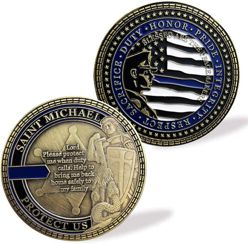 Police Challenge Coin Saint Michael Prayer Dog Tag Pendant Necklace...