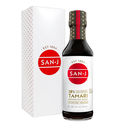 San-J - Gluten Free Tamari Soy Sauce with 28% Less Sodium - Specially Brewed - Made with 100% Soy - 10 oz. Bottle...