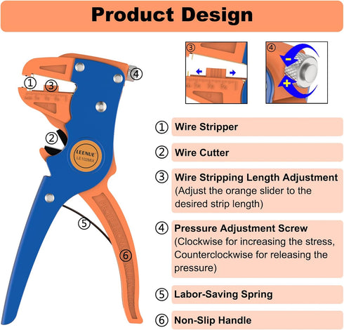 Automatic Wire Strippers 2 in 1 Wire Stripper and Cutter for Stripping Single or Multiple Strand Cables Auto Wire Stripper Tool 10-22 AWG...