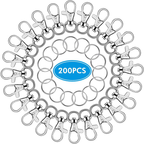 Key Chain Swivel Hooks, Anezus 200pcs Keychain Hardware Metal Swivel Snap Hook Lanyard Clips Hooks with Keychain Rings for Keychain Hardware and L...