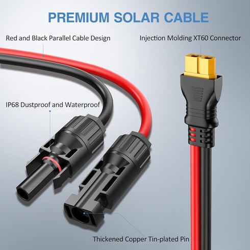 Solar Panel to XT60 Charging Cable(12AWG 9ft), Gonifeto Solar to XT60 Extension Wire for Ecoflow Generator, Solar Connector to Injection Molding X...