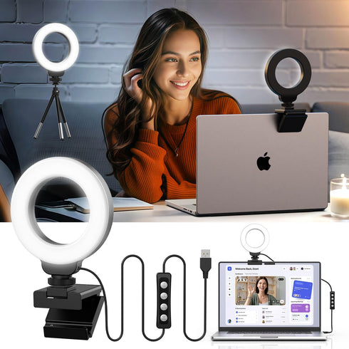 Ring Light for Laptop/Computer,Zoom Call, 4'' Small Video Conference Lighting with Webcam Style Mount and Tripod,3 Light Modes&10 Brightness Level...