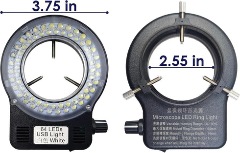 Light Microscope LED Ring Illuminator, Adjustable USB 64 LEDs Ring Light for Industry Monocular Binocular Trinocular Lab Stereo Microscope & Camer...