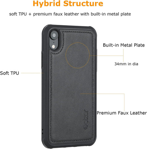 molzar MAG Series for iPhone XR Case, Built-in Metal Plate for Magnetic Mount, Works with Qi-Certified Chargers, Compatible with iPhone XR, Black...