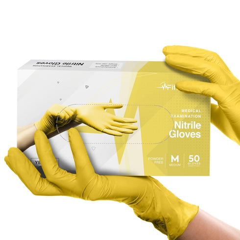 FifthPulse Yellow Nitrile Disposable Gloves - 50 Count - 3 Mil Nitrile Gloves Medium - Powder and Latex Free Rubber Gloves - Surgical Medical Exam...