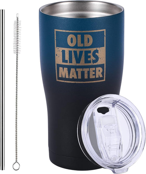 Old Lives Matter Funny Tumbler - Birthday, Retirement Gifts for Senior Citizens - Insulated Stainless Steel Vacuum Tumbler - Gag Gifts for Dad, Gr...