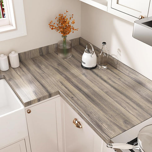 Gray Wood Peel and Stick Wallpaper Wood Grain Contact Paper for Countertops Rustic Wood Wallpaper Peel and Stick Waterproof Self Adhesive Removabl...