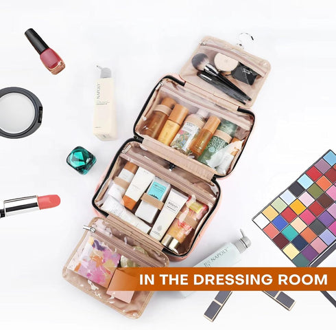 Toiletry Bag Travel Bag with Hanging Hook, Water-Resistant Makeup Cosmetic Bag Organizer for Accessories, Full-Size Shampoo and Toiletries...