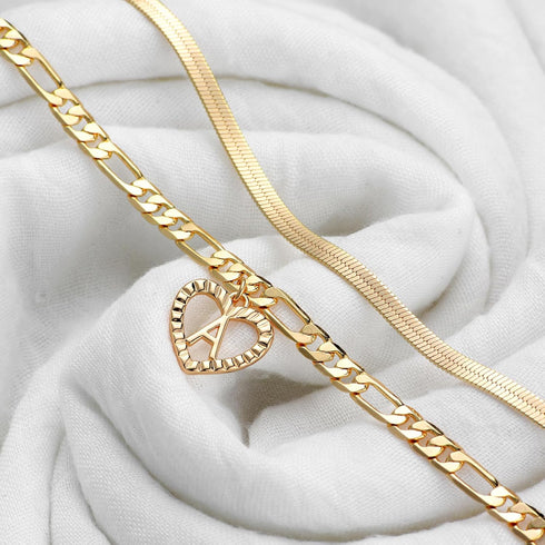 YANODA Gold Ankle Bracelets for Women Waterproof, 14k Gold Plated Layered Snake Anklets Figaro Chain Letter Initial Anklets Handmade Heart Ankle B...