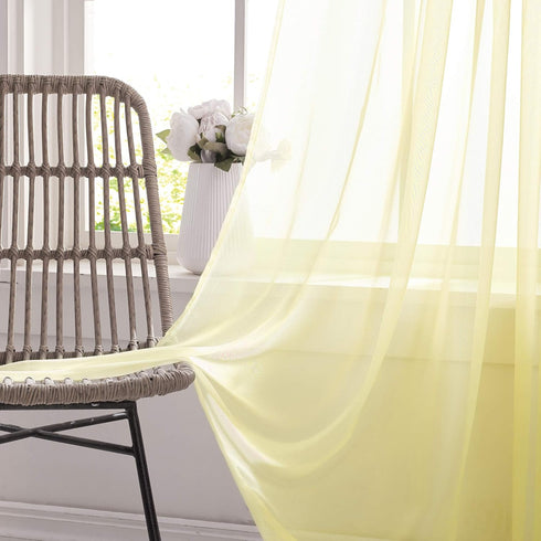 KEQIAOSUOCAI 2 Panels Girls Room Sheer Curtains 84 Inch - Light Yellow Cream Rod Pocket Transparent Voile Sheer Curtains Panels for Bedroom Living...