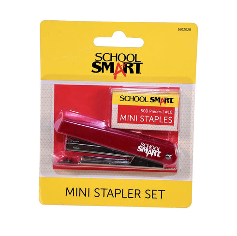 School Smart Mini Stapler Set with 500 Staples, 20 Sheet Capacity, Red...