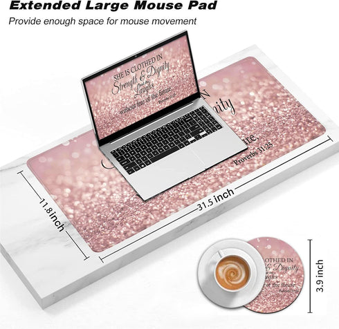 Large Gaming Mouse Pad, Long Extended XL Ergonomic Mousepad Desk Pad, Large Rubber Mice Pads Stitched Edges, 31.5'' X 11.8'+ Cup Coaster, Proverbs...