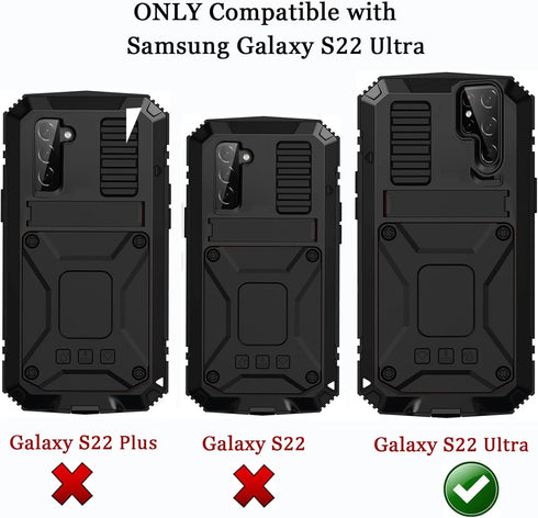 NINKI Compatible Samsung Galaxy S22 Ultra Metal Phone Case with Screen Protector,3 Layers Full Body Shockproof Dustproof Aluminium Silicone Case f...