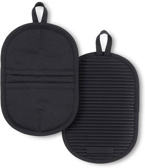 KitchenAid KA GB Ribbed Soft Silicone Pot Grabber 2-Pack Set, 5"x8", Onyx Black...