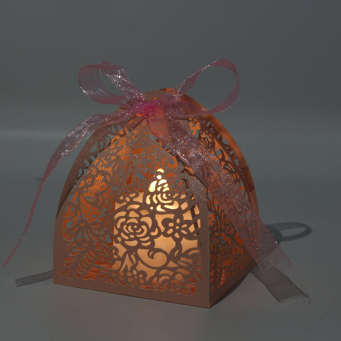 KPOSIYA Pack of 100 Laser Cut Rose Candy Boxes, Favor Boxes 2.5"x 2.5"x 3.1", Gift Boxes Bridal Shower Anniverary Birthday Party Wedding Favor (10...