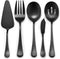 LIANYU 5-Piece Matte Black Serving Utensils Set, Stainless Steel Serving Set Include Serving Spoon Fork, Flatware Serving Pieces for Buffet Cateri...