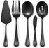 LIANYU 5-Piece Matte Black Serving Utensils Set, Stainless Steel Serving Set Include Serving Spoon Fork, Flatware Serving Pieces for Buffet Cateri...