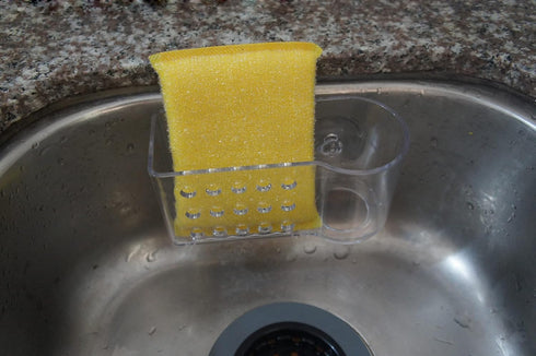 AMUONTY Sponge Holder for Kitchen Sink Suction,Plastic Sink Brush Sponge Caddy Sink Organizer-(5.7" x 2.4" x 3.1"),Clear...