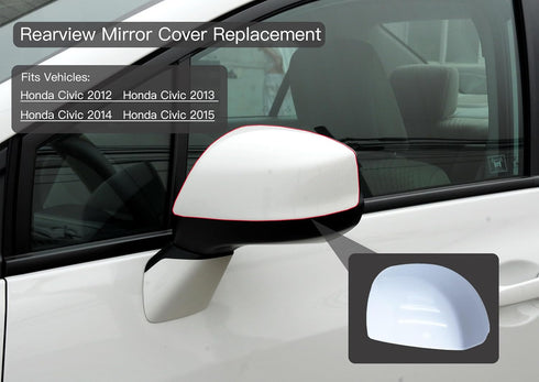 Left Driver Side Mirror Cover Cap Compatible with Honda Civic 2012-2015 Glossy White...